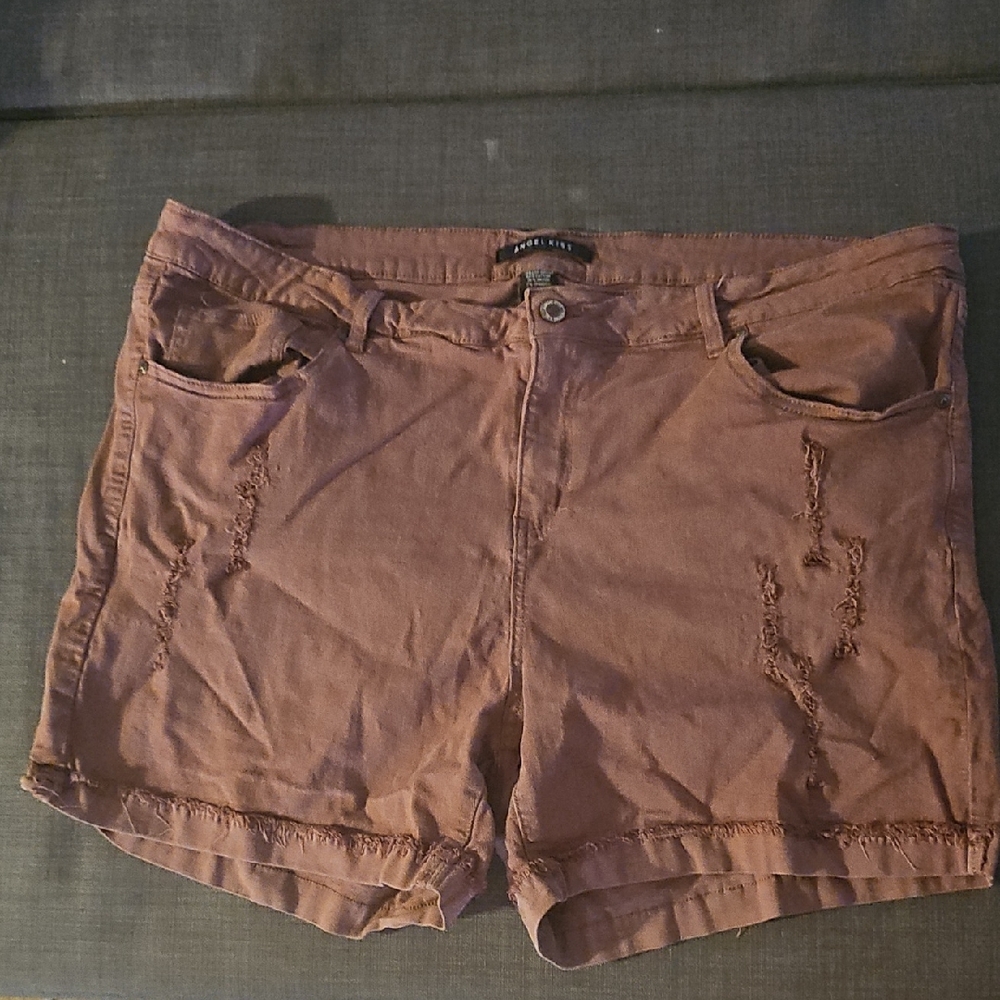 Angel Kiss Rust Red Jean Shorts Distressed Casual - Size 24
